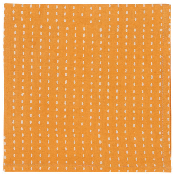yellow napkin with white dashed lines.