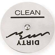 round Dishwasher Magnet with "clean" on one end and "dirty" on the other.