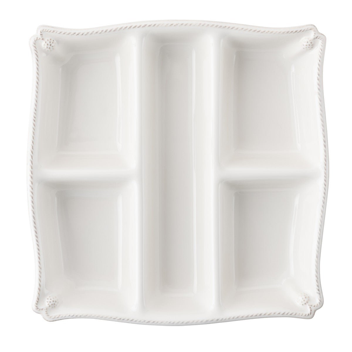 top view of the berry and thread appetizer plate on a white background
