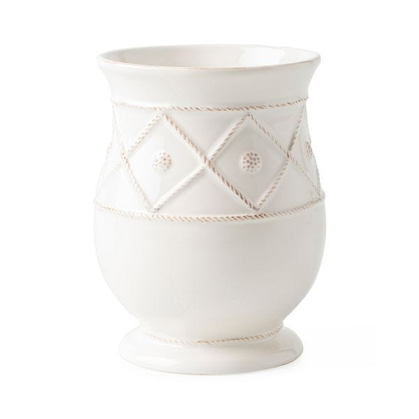 berry and thread utensil crock on a white background