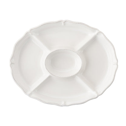 top view of the berry and thread crudite platter on a white background