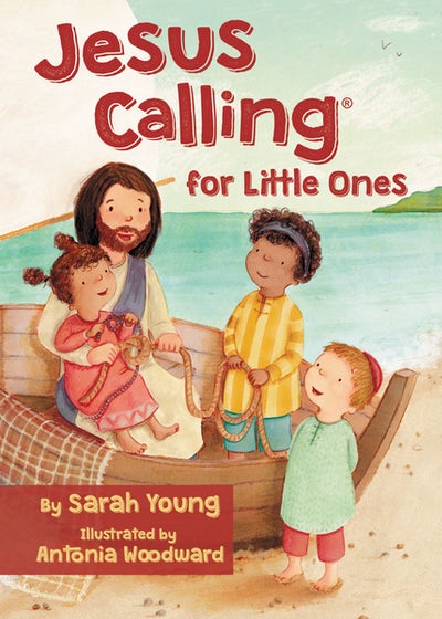 front cover of book has illustration of Jesus sitting in a boat teaching children, title of book in red, author and illustrators name