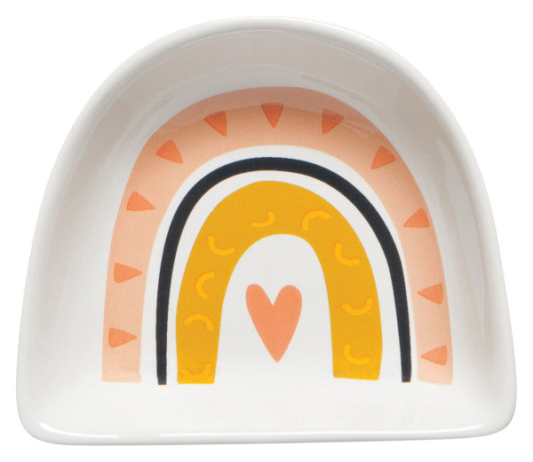 hearts and rainbows pinch bowl on a white background