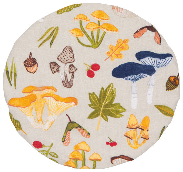 top view of the small field mushroom bowl cover on a white background