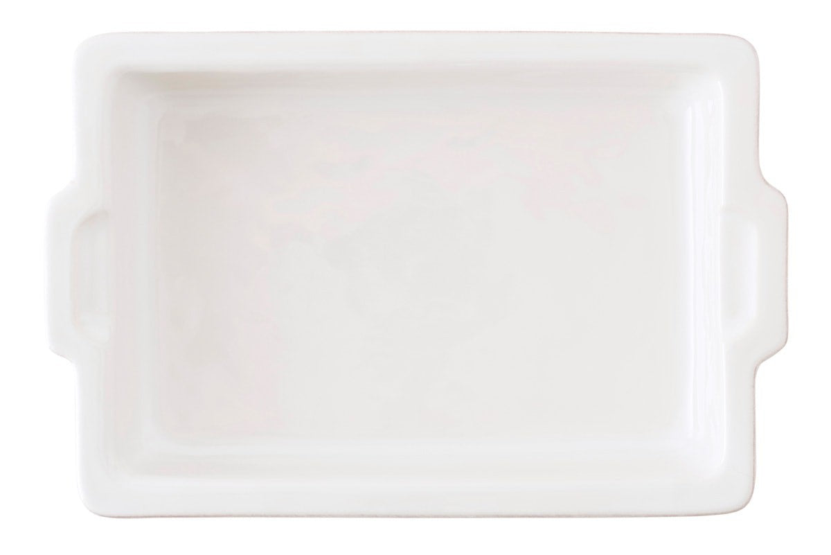 top view of puro rectangle baking dish on a white background