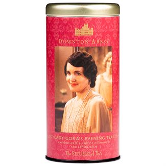 lady cora's evening herbal tea canister on a white background