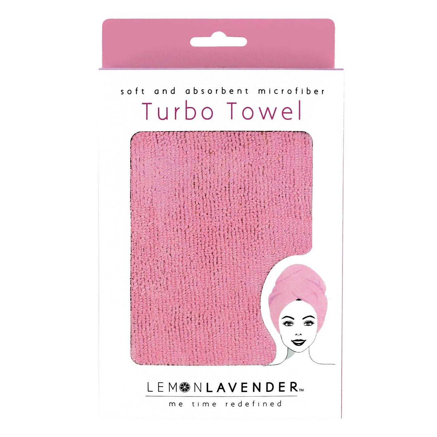 solid pink turbo towel in packaging on a white background