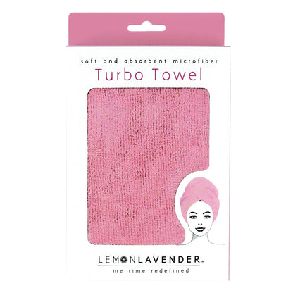 solid pink turbo towel in packaging on a white background