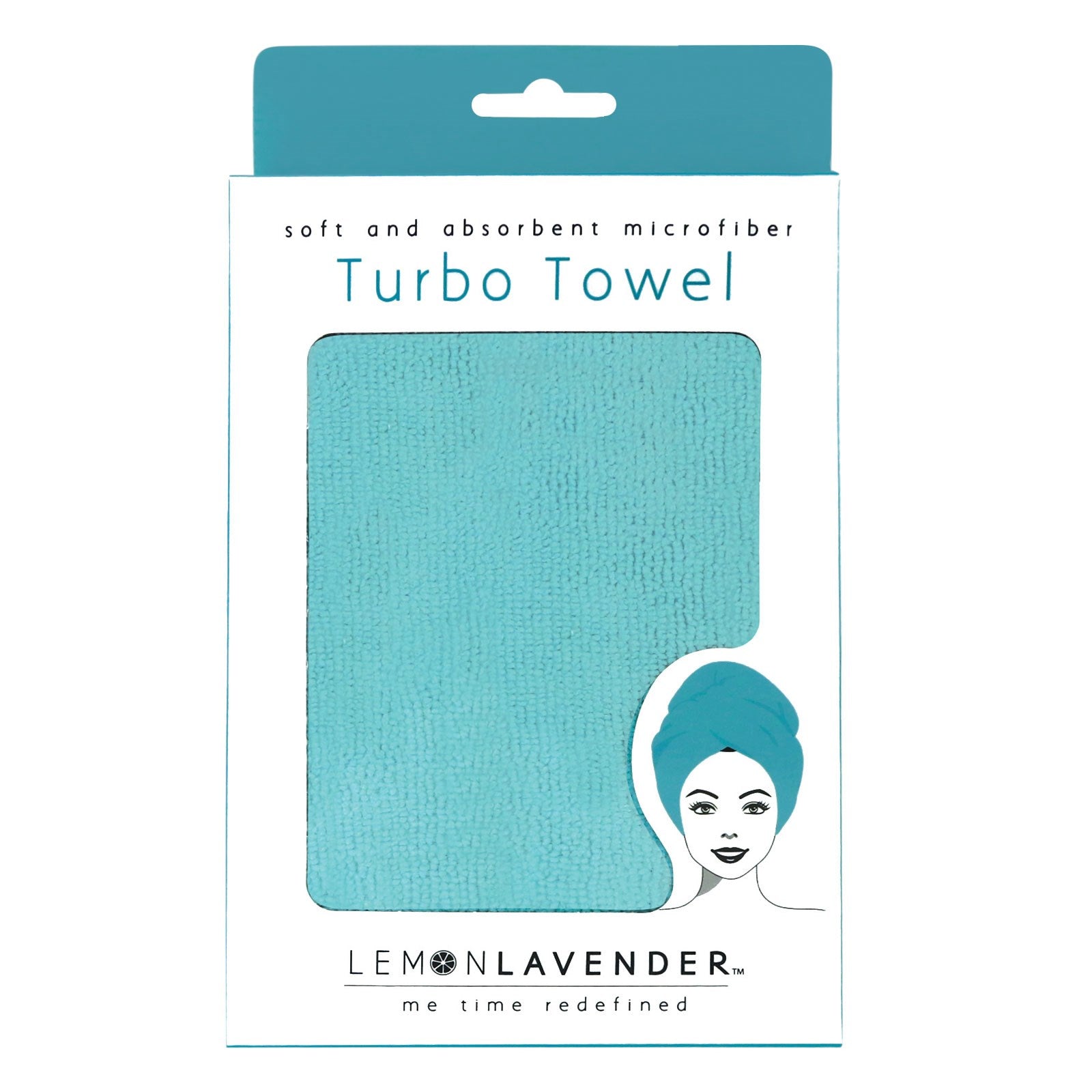 solid blue turbo towel in packaging on a white background