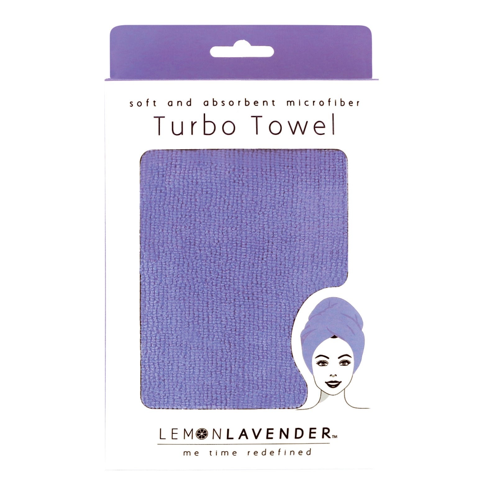solid purple turbo towel in packaging on a white background