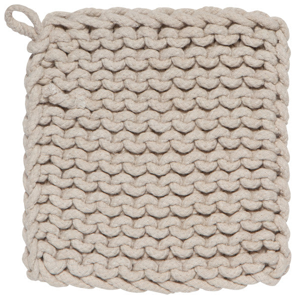 dove grey knit potholder on a white background.