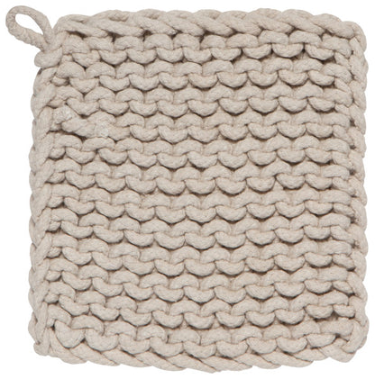 dove grey knit potholder on a white background.