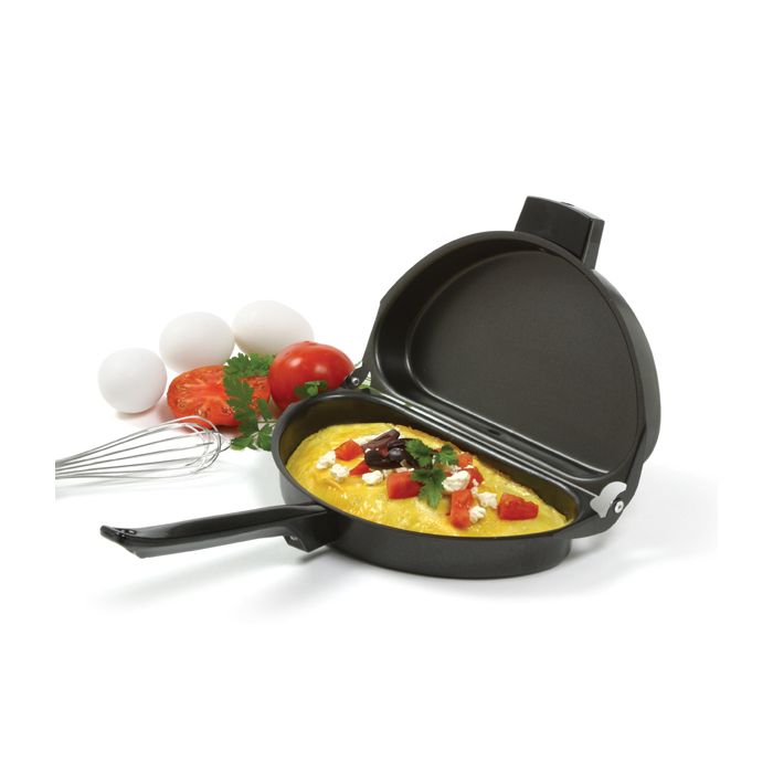 folding omelet pan with omlet in it.