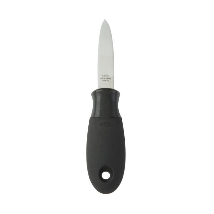 oyster knife with black handle.