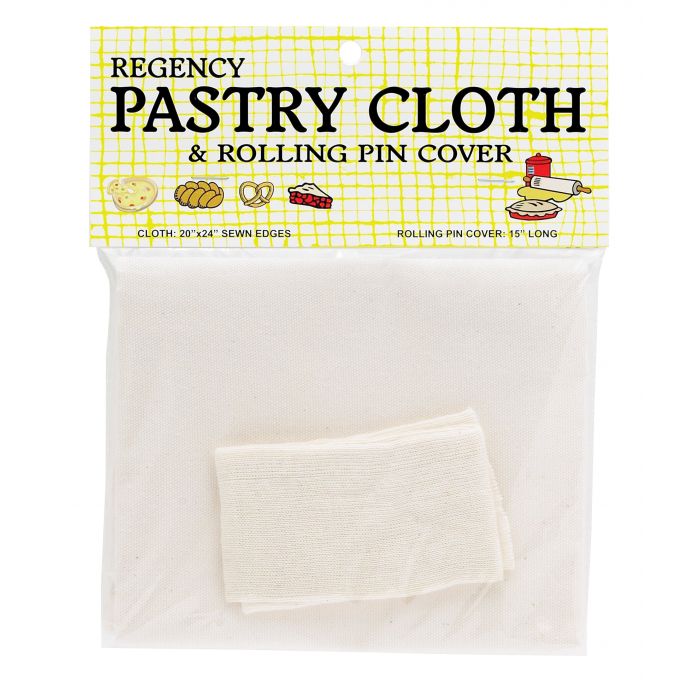 the pastry cloth and rolling pin cover package on a white background