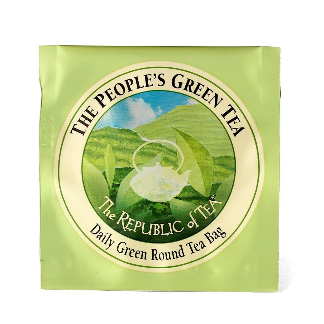 individual packet of the people's green tea on a white background