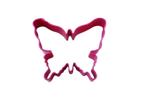 butterfly shaped pink metal cookie cutter.