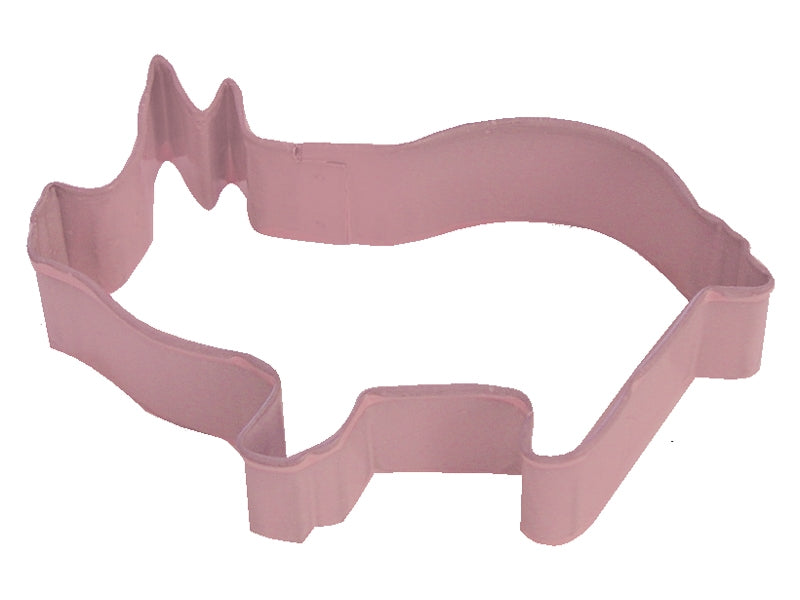 pig shaped pink metal cookie cutter.