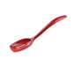 red  mini melamine slotted spoon on a white background