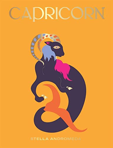 front cover of book is orange with illustration of a goat in colors of black, pink, blue and gold, title in gold, and author's name