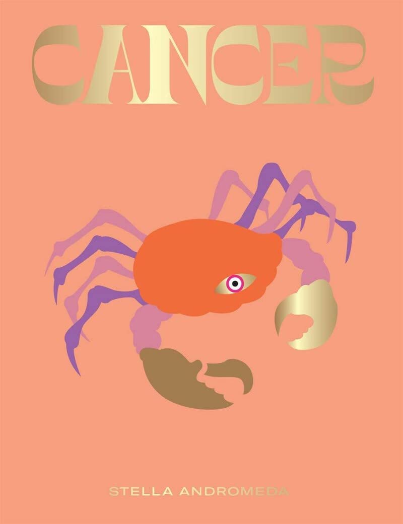 front cover of book has illustration of a crab in orange, purple, and gold colors, with title in gold, and author's name