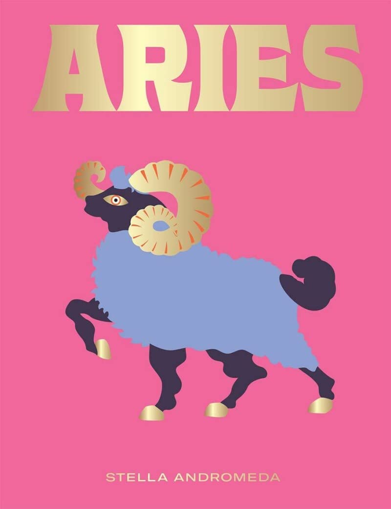front cover of book is hot pink with illustration of a ram in blue and black, title in gold, and author's name