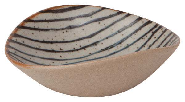 small bowl with blue lines on the interior.