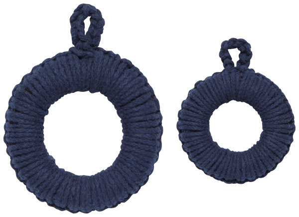 large and small navy blue trivets.