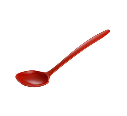 red melamine spoon on a white background