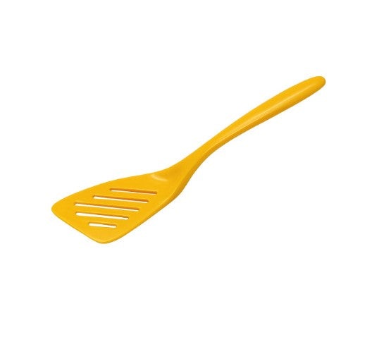 yellow mini melamine ladle on a white background
