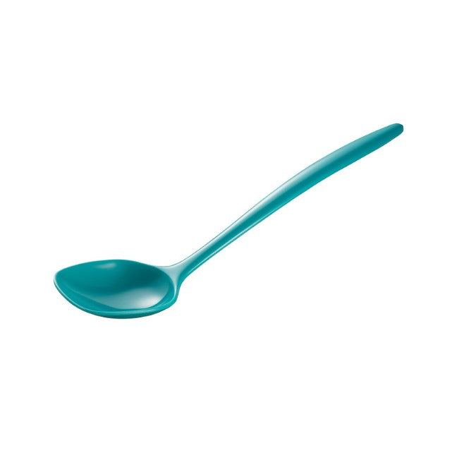 turquoise melamine spoon on a white background