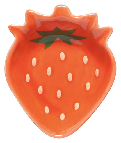 light orange strawberry shaped pinch bowl on a white background