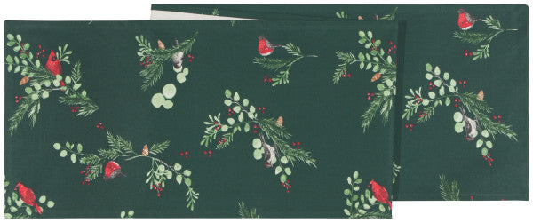 forest birds table runner on a white background