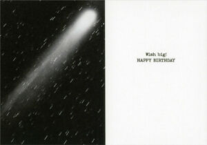 inside of card is a photograph of halley's comet and inside card text on white background
