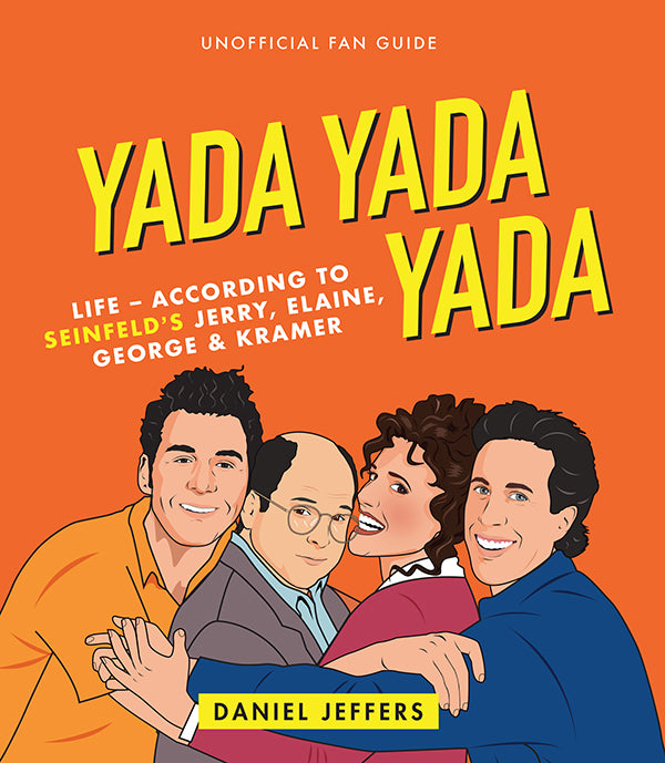 cover of book is orange with illustration of the seinfeld characters, title, and authors name