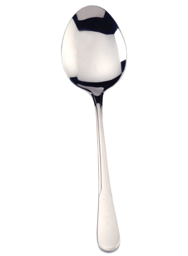 stainless steel serving spoon on white background.