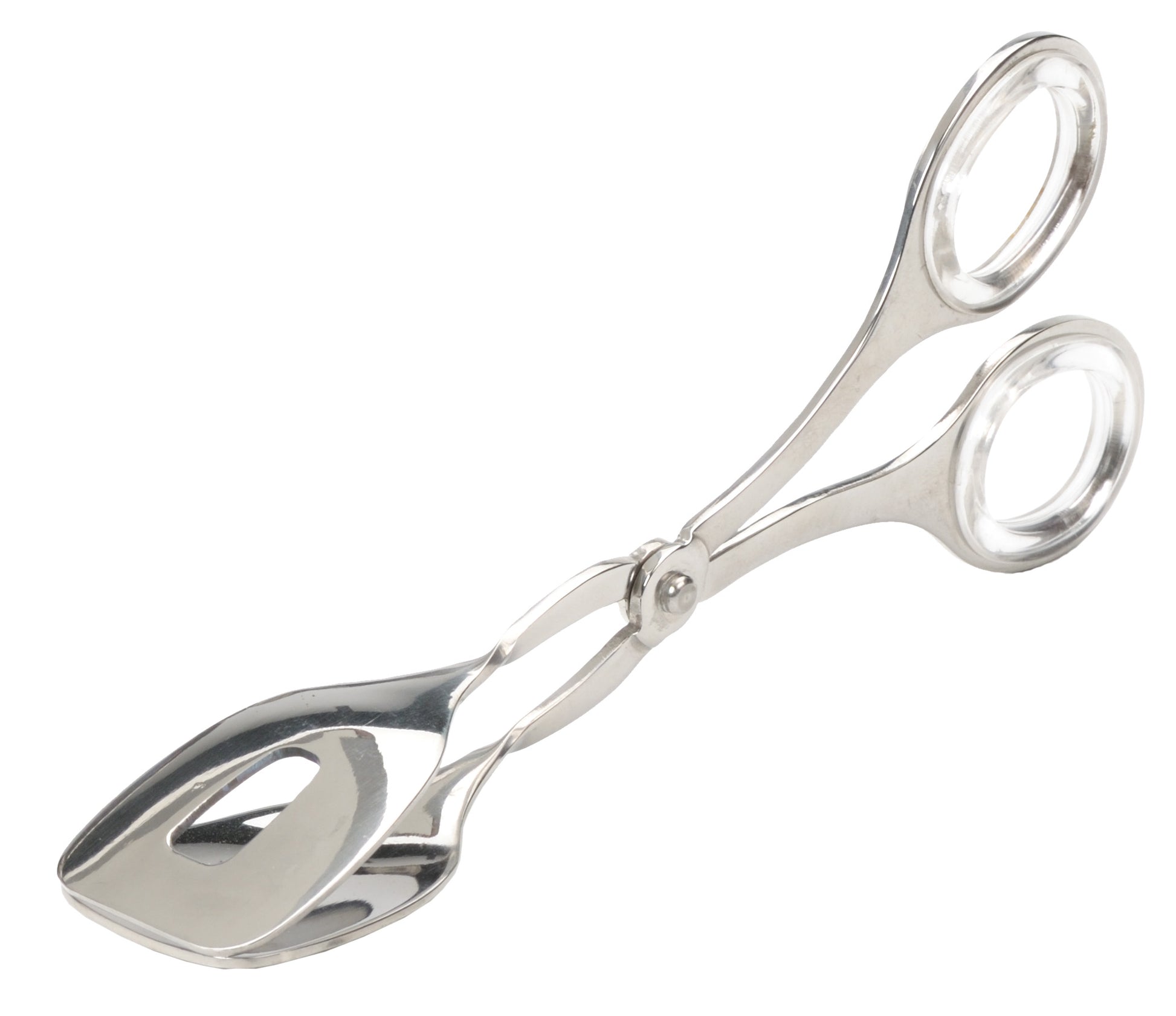 stainless steel tongs on white background.