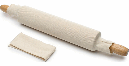 rolling pin with cloth cover on it and another cover folded next to it.