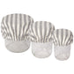 all three sizes of black and white stripe ticking mini bowl covers displayed on glass jars displayed on a white background