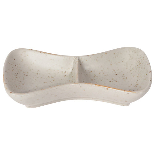 oval shaped ceramic bowl with speckled finish.