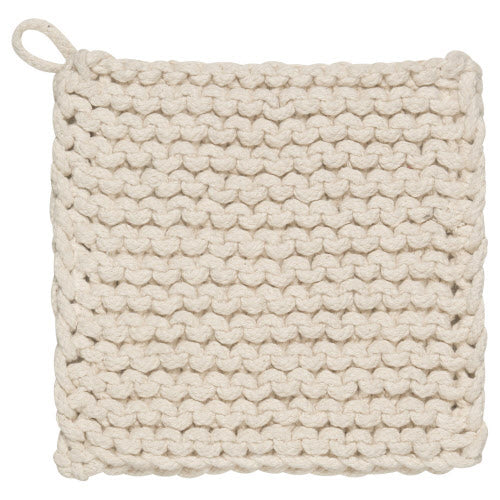 natural knit potholder on a white background.