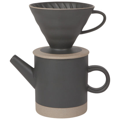 black ceramic pot with ceramic filter holder on top.