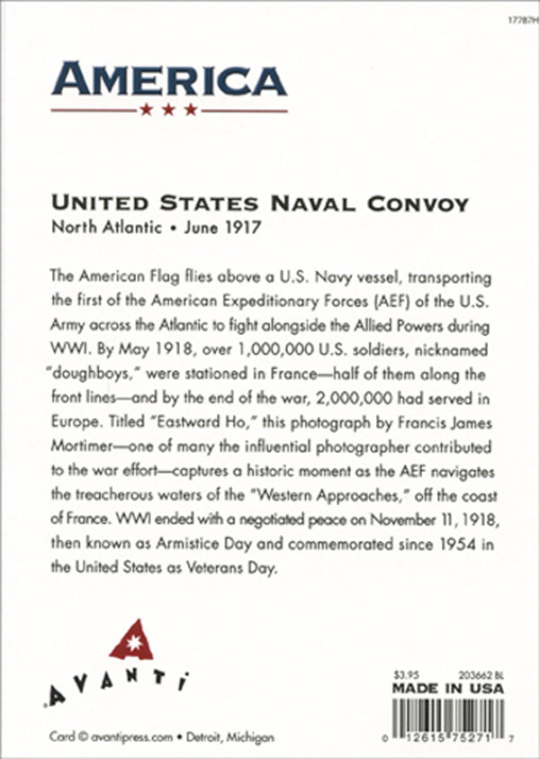 back of card has the history of the naval convoy in 1917