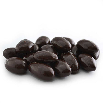 small pile of Sugar Free Dark chocolate Almonds.