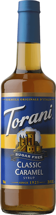 Torani sugar free classic caramel syrup glass syrup bottle
