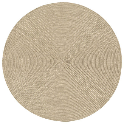round taupe placemat on a white background
