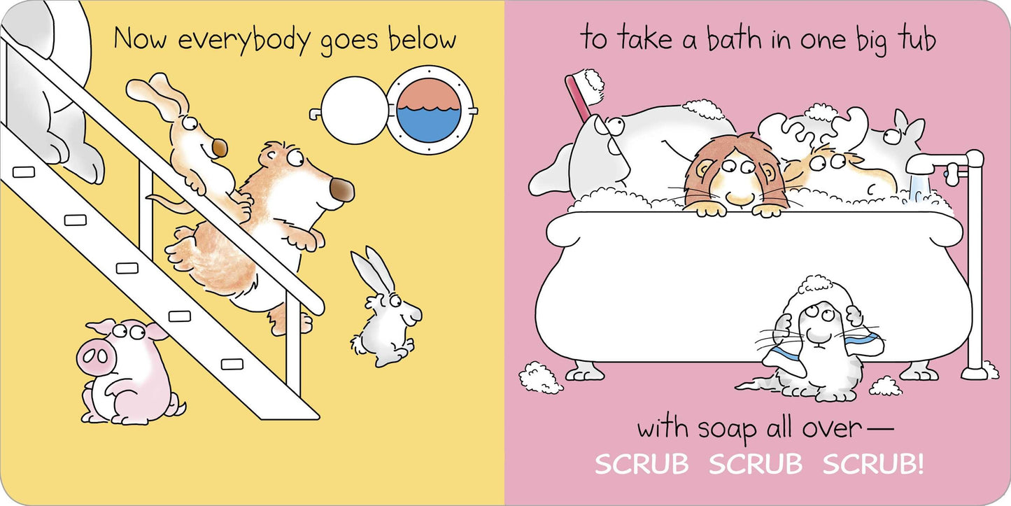 inside pages show animals doing things to get ready for bed along with text