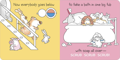 inside pages show animals doing things to get ready for bed along with text