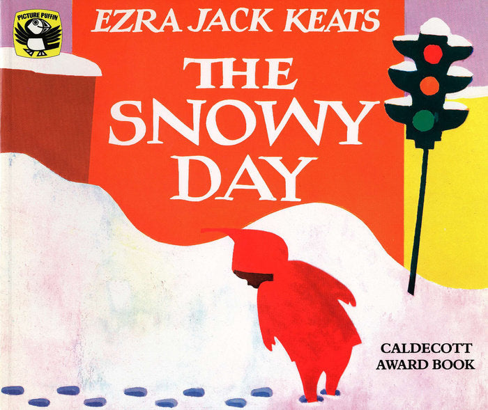 cover of book has illustration of a child looking at the snow next to a stop light in a city, title, and authors name