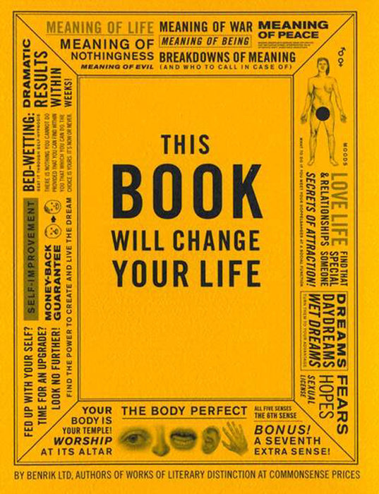 cover of book is yellow with text around the outside edge, title and authors name